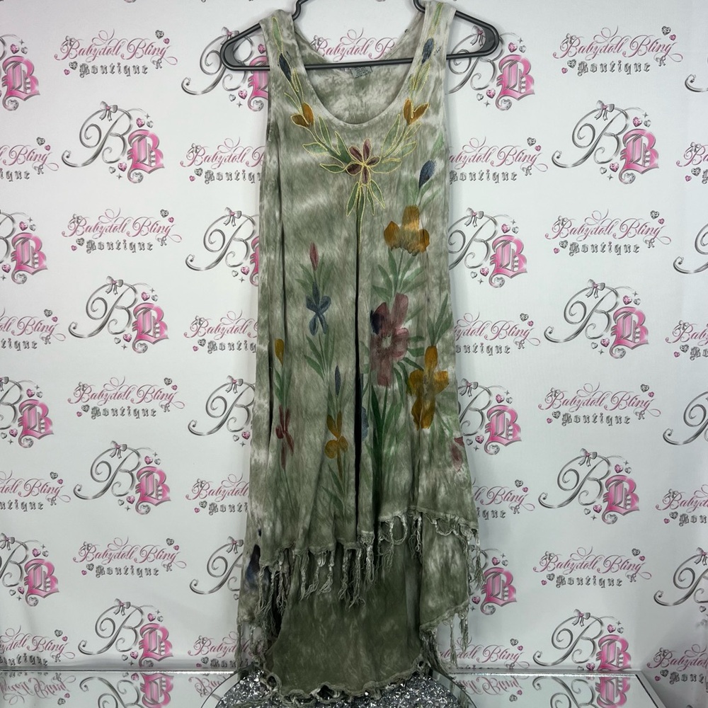 Shoreline dress tassles watercolor flowers Floral Fringe Sleeveless Dress